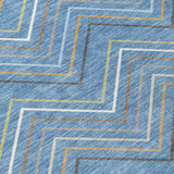 3' X 5' Blue Ivory And Brown Striped Washable Indoor Outdoor Area Rug