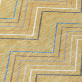 3' X 5' Gold Ivory And Blue Striped Washable Indoor Outdoor Area Rug