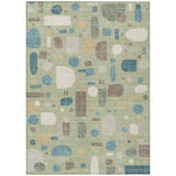 3' X 5' Artichoke Green Blue And Ivory Geometric Washable Indoor Outdoor Area Rug