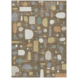 5' X 8' Chocolate Brown And Gray Geometric Washable Indoor Outdoor Area Rug