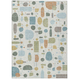 3' X 5' Ivory Blue And Green Geometric Washable Indoor Outdoor Area Rug