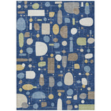 3' X 5' Navy Blue Ivory And Brown Geometric Washable Indoor Outdoor Area Rug