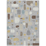 5' X 8' Silver Ivory And Brown Geometric Washable Indoor Outdoor Area Rug