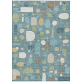 3' X 5' Teal Blue Ivory And Green Geometric Washable Indoor Outdoor Area Rug