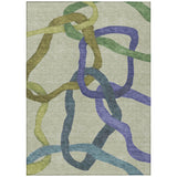3' X 5' Artichoke Green Purple And Khaki Abstract Washable Indoor Outdoor Area Rug
