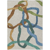 5' X 8' Beige Blue And Green Abstract Washable Indoor Outdoor Area Rug