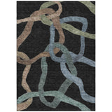 5' X 8' Black Blue And Copper Abstract Washable Indoor Outdoor Area Rug
