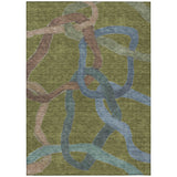 5' X 8' Olive Green Blue And Brown Abstract Washable Indoor Outdoor Area Rug