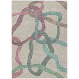 3' X 5' Tan Blue And Mauve Abstract Washable Indoor Outdoor Area Rug