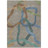 3' X 5' Taupe Blue And Copper Abstract Washable Indoor Outdoor Area Rug