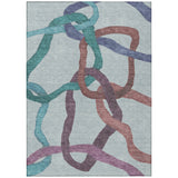 5' X 8' Teal Blue Red And Mauve Abstract Washable Indoor Outdoor Area Rug