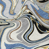 3' X 5' Gray Gold And Blue Abstract Washable Indoor Outdoor Area Rug