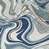 3' X 5' Navy Blue Ivory And Gold Abstract Washable Indoor Outdoor Area Rug