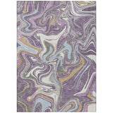 3' X 5' Purple Ivory And Gold Abstract Washable Indoor Outdoor Area Rug
