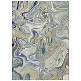 3' X 5' Beige Blue And Ivory Abstract Washable Indoor Outdoor Area Rug
