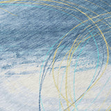 3' X 5' Sky Blue Gold And Ivory Abstract Washable Indoor Outdoor Area Rug