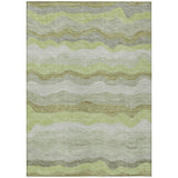 3' X 5' Artichoke Green Taupe And Beige Striped Washable Indoor Outdoor Area Rug