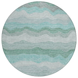 8' Teal Blue Silver And Gray Round Striped Washable Indoor Outdoor Area Rug
