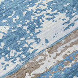5' X 8' Blue Ivory And Brown Striped Washable Indoor Outdoor Area Rug
