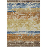 3' X 5' Gold Blue And Rust Striped Washable Indoor Outdoor Area Rug