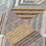 3' X 5' Taupe Brown And Blue Patchwork Washable Indoor Outdoor Area Rug