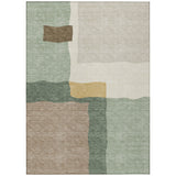 3' X 5' Artichoke Green Brown And Beige Abstract Washable Indoor Outdoor Area Rug