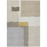 5' X 8' Beige Gold And Gray Abstract Washable Indoor Outdoor Area Rug