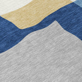 5' X 8' Blue Gold And Ivory Abstract Washable Indoor Outdoor Area Rug