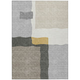 5' X 8' Gray Gold And Beige Abstract Washable Indoor Outdoor Area Rug