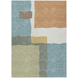 3' X 5' Pale Aqua Ivory And Terra Cotta Abstract Washable Indoor Outdoor Area Rug