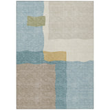 3' X 5' Teal Blue Beige And Ivory Abstract Washable Indoor Outdoor Area Rug
