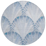 8' Sky Blue And Ivory Round Seashell Washable Indoor Outdoor Area Rug