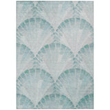 5' X 8' Teal Blue And Ivory Seashell Washable Indoor Outdoor Area Rug