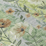 3' X 5' Artichoke Green Brown And Ivory Floral Washable Indoor Outdoor Area Rug