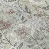 3' X 5' Beige Sage And Brown Floral Washable Indoor Outdoor Area Rug