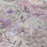 3' X 5' Lilac Ivory And Beige Floral Washable Indoor Outdoor Area Rug