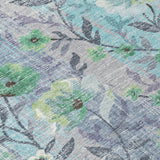 3' X 5' Teal Blue And Pewter Floral Washable Indoor Outdoor Area Rug