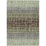 3' X 5' Fern Green Brown And Beige Geometric Washable Indoor Outdoor Area Rug