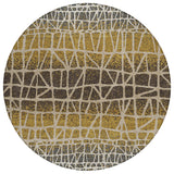 8' Gold Brown And Beige Round Geometric Washable Indoor Outdoor Area Rug
