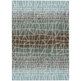 3' X 5' Teal Blue Chocolate And Beige Geometric Washable Indoor Outdoor Area Rug