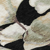 3' X 5' Black Ivory And Green Botanical Leaves Washable Indoor Outdoor Area Rug