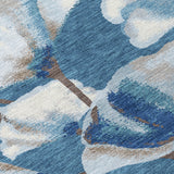 3' X 5' Blue And Ivory Botanical Leaves Washable Indoor Outdoor Area Rug