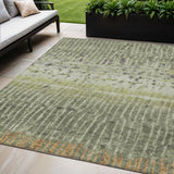 5' X 8' Olive Green And Copper Abstract Washable Indoor Outdoor Area Rug