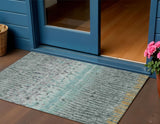 3' X 5' Teal Blue Gold And Gray Abstract Washable Indoor Outdoor Area Rug