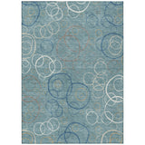 3' X 5' Teal Blue Beige And Ivory Geometric Washable Indoor Outdoor Area Rug