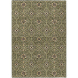 3' X 5' Olive Green Gold And Black Oriental Washable Indoor Outdoor Area Rug