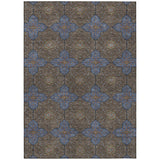 3' X 5' Chocolate Blue And Beige Quatrefoil Washable Indoor Outdoor Area Rug