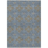 3' X 5' Navy Blue And Chocolate Quatrefoil Washable Indoor Outdoor Area Rug