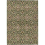 3' X 5' Olive Green Brown And Gold Quatrefoil Washable Indoor Outdoor Area Rug
