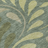 3' X 5' Artichoke Green And Sage Botanical Leaves Washable Indoor Outdoor Area Rug